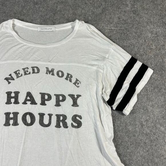 Daydreamer Graphic Tee Womens Small ‘Need More Happy Hours’ White Oversized - Picture 6 of 8